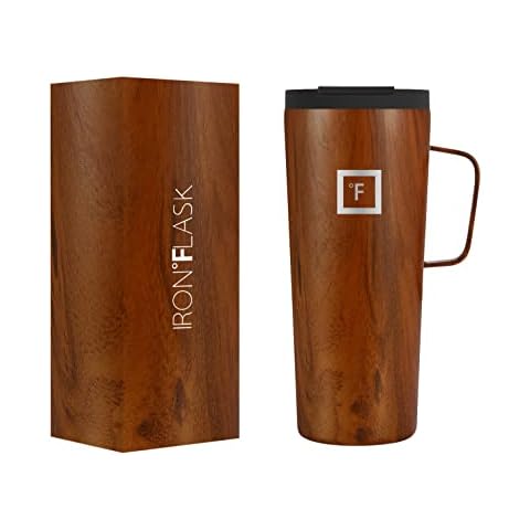 IRON °FLASK Grip Coffee Mug 2.0 - Leak Proof, Vacuum Insulated Stainless Steel Bottle, Double Walled, Thermo Travel, Hot Cold, Water Metal Canteen Timber 24 Oz Cover