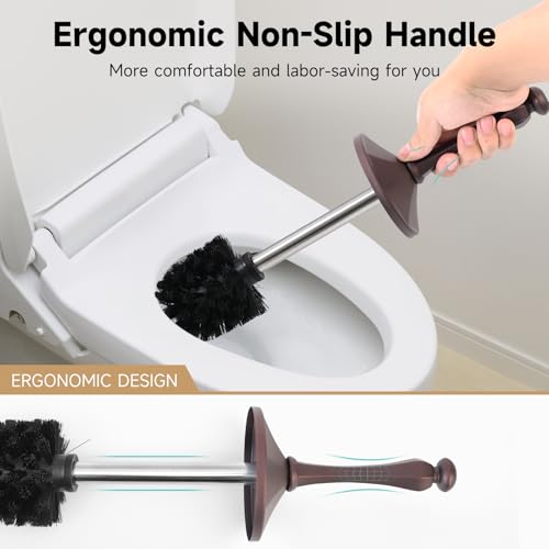 Image of Bronze Toilet Brush and Holder,Extra Long Handled Toilet Brush for Bathroom,Stainless Steel Heavy Duty Toilet Bowl Brush,Deep Cleaning Modern Toilet Cleaner Brush -Space Saving, Covered Brush, Durable