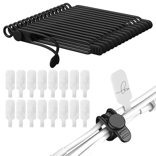 32Pcs Nearockle Cable Labels and Silicone Cable Ties Cable Management Set, Reusable 16 Cable Ties+16 Cord Labels for Electronics, Travel Home Office Desk Wire Organization (Black)