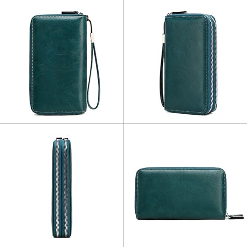 Wallet for Women Clutch RFID Blocking Leather Wristlet Purse Large Capacity Credit Card Holder Peacock Blue One Size(Black)4