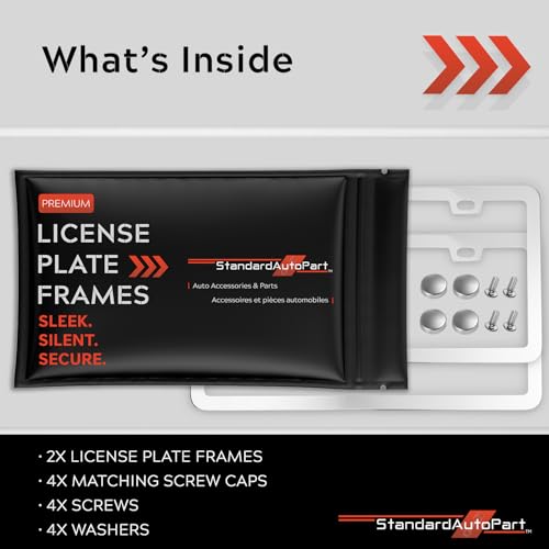 Image of Premium Slim Chrome Polish Mirror License Plate Frames - 2 Pack, Rust-Free Stainless Steel & Rattle-Free, Street Legal, Universal with Screw Caps, Thin Metal Front & Rear Car Tag Holders Unisex
