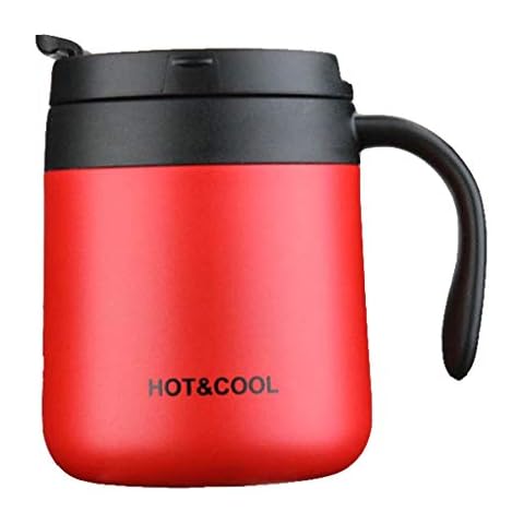 Gteller 12oz Stainless Steel Coffee Mug, Double Wall Insulated Vacuum Mug With Lid and Handle Keeping beverage hot and cold (Red) Cover