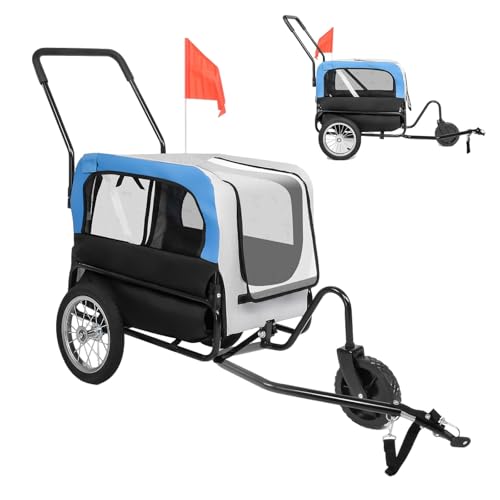 Remolque para Perros en Bicicleta - Portabicicletas para Perros Pequeños y Medianos - Marco de Carrito Plegable Fácil, Enganche Universal(Blue)