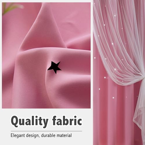 Image of indistar Star Cutout Kids Window Blackout Curtains for Girl Bedroom Window Room Darkening Curtains & Drapes Baby Nursery Curtains (2 Panel,52Wx90L inch,Pink)