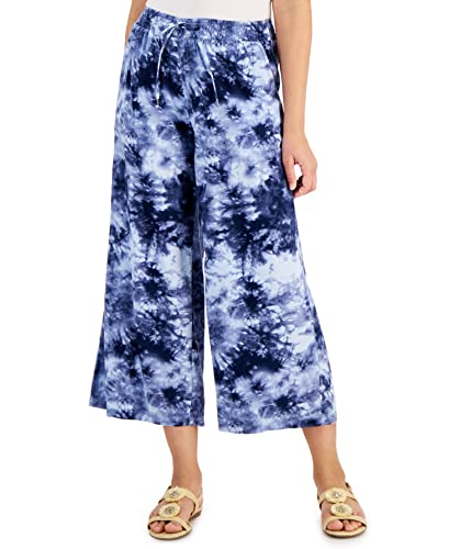 Style Womens Printed Wide-Leg Pants Navy Garden Dye Blue S