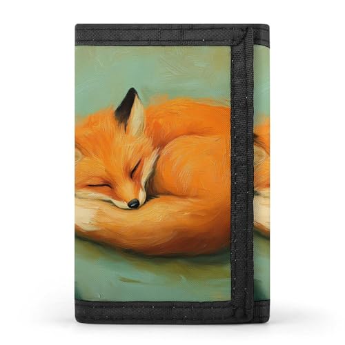 Curled Up Fox Trifold Wallets for Men Women Ultra Thin Card Holder Purse with Zip Coin Pocket