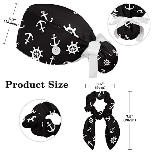 Working Hat 2Pcs Scrub Cap With Hairband, Seamless Pattern Anchor And Rudder #TOP1
