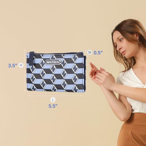 Image of Nautica High Tide Small Wallet for Women, RFID Blocking Slim Credit Card Holder with Zipper Coin Pocket, Bifold Compact Wallet with ID Window, Glacial Blue