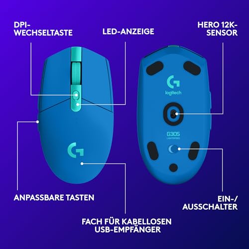 Logitech G G305 LIGHTSPEED kabellose Gaming-Maus mit HERO 12K DPI Sensor – Ansicht 6
