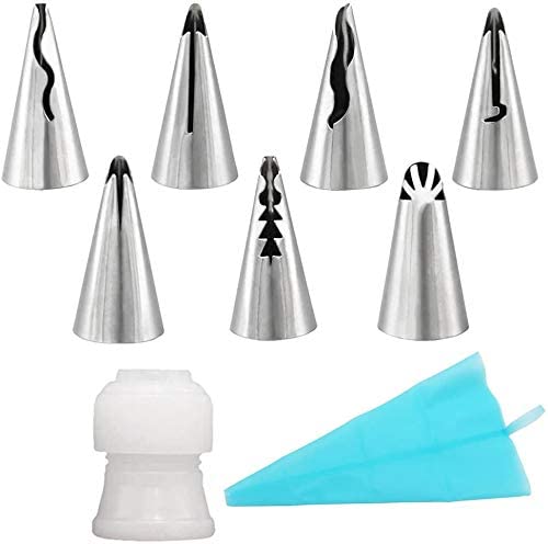 Baking Set Russian Piping Tips Cake Decorating Set Pastry Nozzle Kit Silicone Pastry Piping Bag Stainless Steel Ruffle Piping Nozzles Bobbi Skirt Icing Tips Cupcake Decorating Supplies (9 Piece Set)