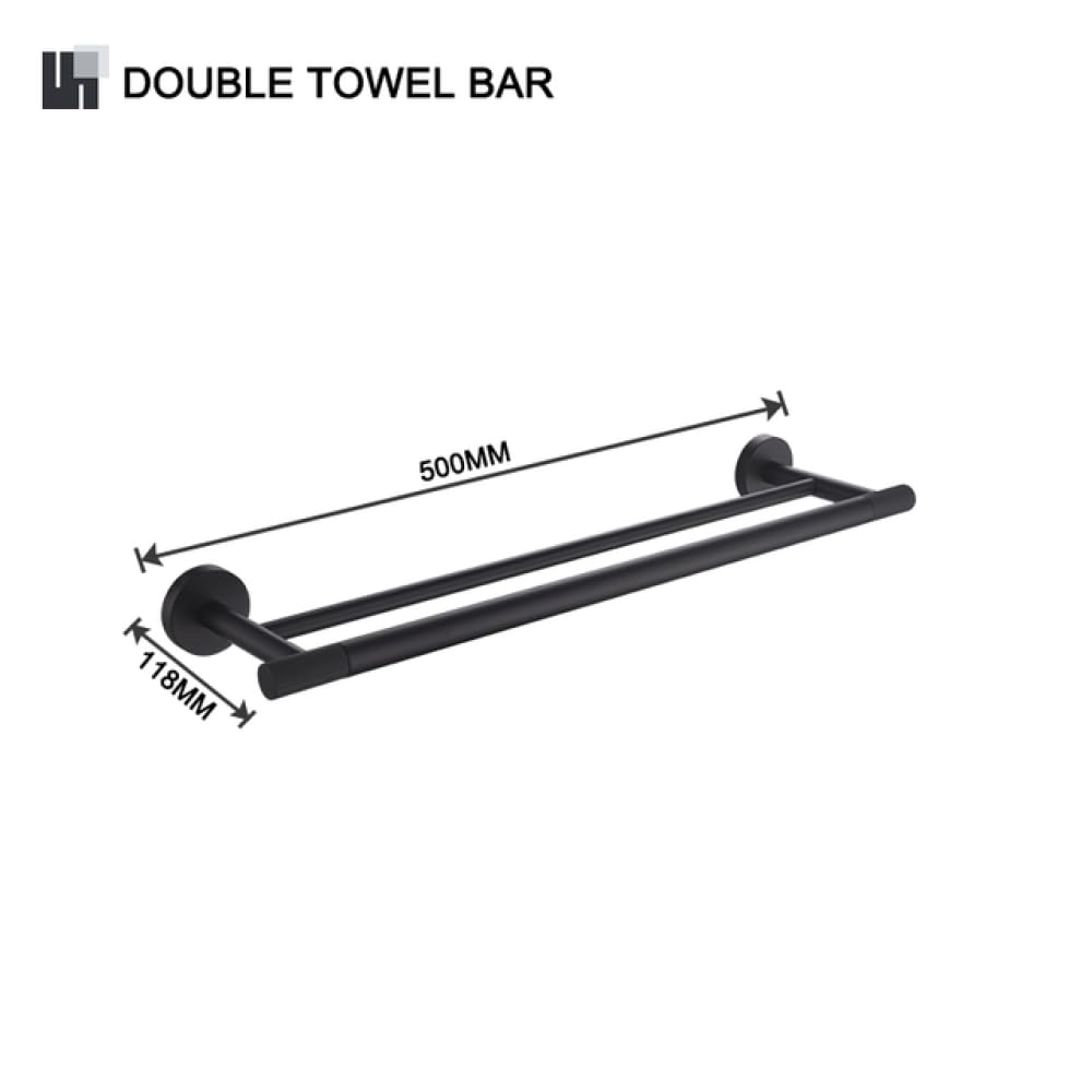 Accesorios de baño Negro Mate Kit de Hardware Montaje en Pared Toallero Estante Barra Anillo Soporte para Cepillo de Papel higiénico Gancho de Acero Inoxidable, Barra de Toalla Doble