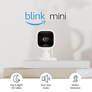 Blink Mini | Indoor plug-in pet security camera, 1080p HD day and night video, motion detection, two-way audio, easy setup, Alexa enabled, Blink Subscription Plan Free Trial — 1 camera (White)