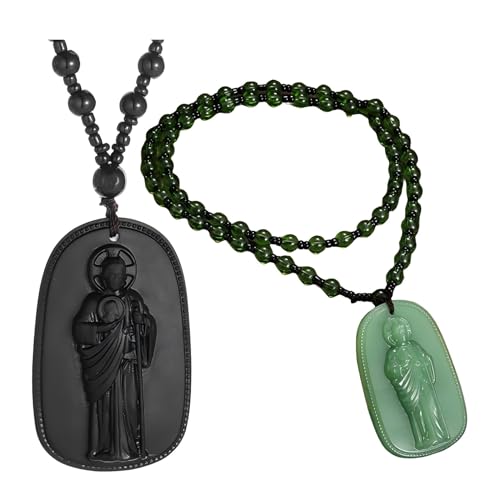 ZENRUIMING 2 Pcs St. Jude Faux Jade Necklace for Men Women Carved Patron Saint of Lost Causes Pendant San Judas Tadeo Spiritual Protection Religious Catholic Jewelry Set