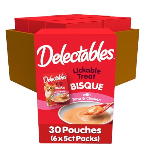 Image of Delectables Lickable Treat Bisque Non-Seafood Wet Cat Treat with Real Tuna & Chicken, Food Topper, Hydrating, Grain-Free, No Fillers, By-Products, Added Preservatives, 1.4oz Pouch, 30ct