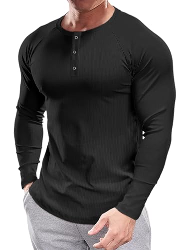 Muscle Cmdr Men's Stretch Henley T Shirts Slim Fit Short & Long Sleeve Casual Stylish Tee Business Top