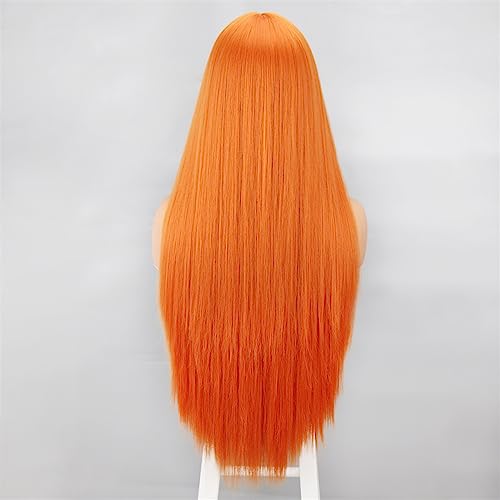 Perruque synthétique orange longue perruques droites aspect naturel