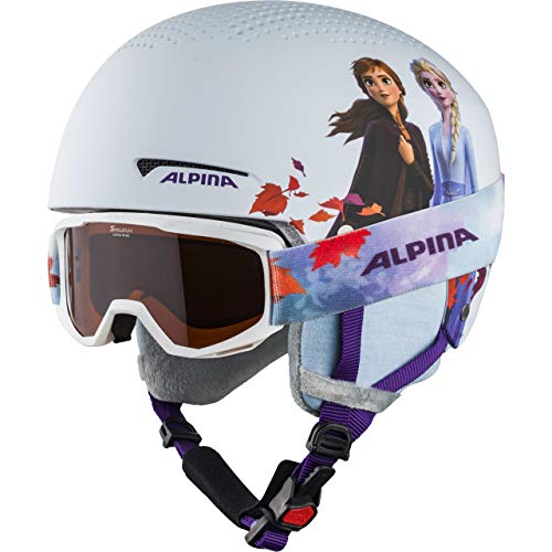 ALPINA ZUPO Disney Set - Hochwertiges Sicheres & Exklusives Disney Set aus Skibrille & Skihelm für Kinder Frozen II 48-52 cm