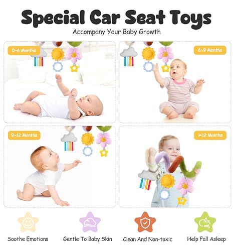 Image of Stuffed Spiral Baby Car Seat Toys, Best Newborn Shower Gifts, Soft Infant Essentials Must Have Stroller Hanging Toys (Vibrant Nature)