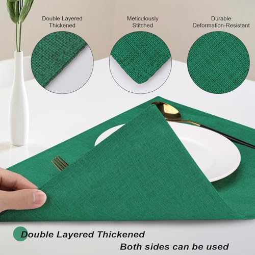 Set de table lavable machine lot de 4 tissu épais lin coton vert - 8