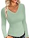Ekouaer Womens 3 Pack Long Sleeve Shirts V Neck Slim Fit Lightweight Layer Tops Fall Clothes Thermal Undershirts Black/Red/Light Green L