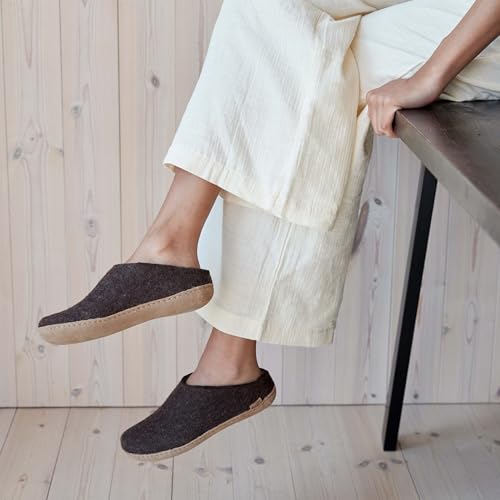 Image of Glerups 100% quality wool mix Slipper with leather sole - Unisex Slip-on