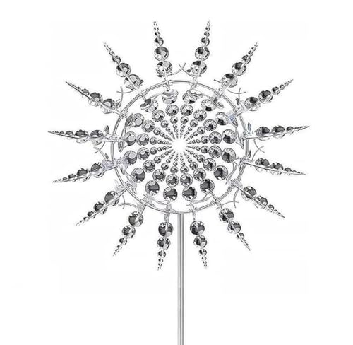 JHzood 3D único Y Mágico Molino De Viento De Metal Spin, Wind Spinners para Jardín, Molino De Viento Wind Spinner, Escultura De Viento Spinner, Wind Spinners Estacas Adornos para Patio (Silver)