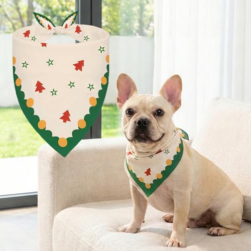 Conlun Hundehalstuch Weihnachten, Verstellbares Hunde Bandana für Kleine bis Mittlere Hunde & Katzen, Klassisches Rot-Grün Design mit Tannenbaum & Sternen, Waschbar