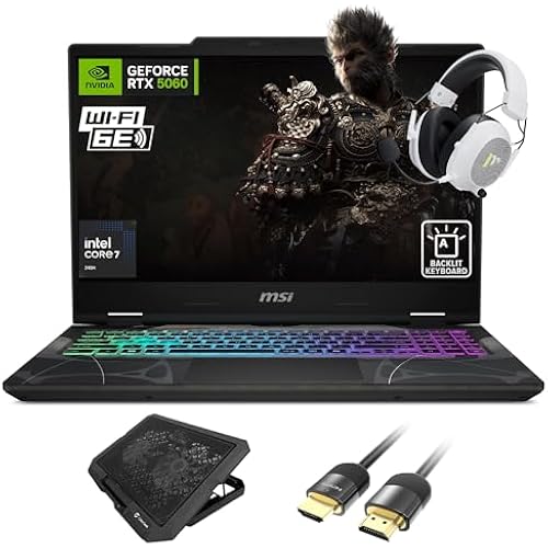 msi Cyborg 15.6 inch FHD 144Hz Gaming Laptop, Intel Core 7 240H, NVIDIA GeForce RTX 5060, 16GB RAM, 1TB SSD, WiFi 6E, RGB Backlit Keyboard, w/Assy Cooling Pad HDMI Cable, Windows 11 Pro