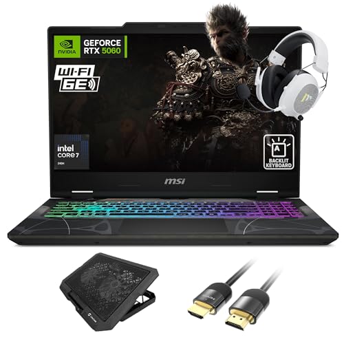 msi Cyborg 15.6 inch FHD 144Hz Gaming Laptop, Intel Core 7 240H, NVIDIA GeForce RTX 5060, 16GB RAM, 1TB SSD, WiFi 6E, RGB Backlit Keyboard, w/Assy Cooling Pad HDMI Cable, Windows 11 Pro