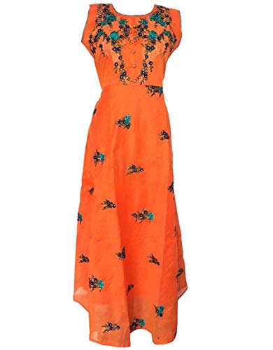 indianbeautifulstore Indian Maxi Dress Pink with Embroidery Flower Embroidery Kurti Dress Print Evening Maxi Dress Party Wear Gown for Women with Maxi Dress with Sleeves