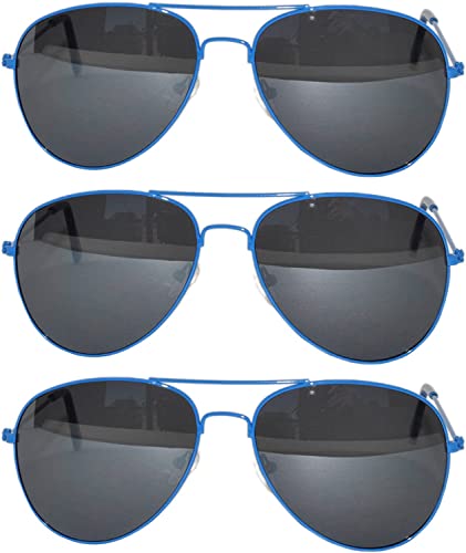 Image of OWL Set of 3 Pack Aviator Style Sunglasses Colored Metal Frame Mirror Lens Smoke Lens