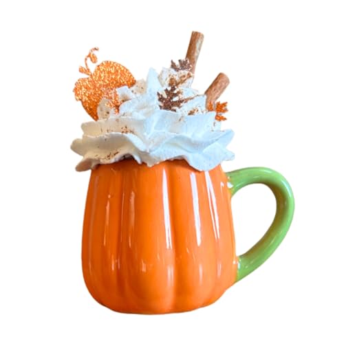 Charming Mini Pumpkin Coffee Mug with Faux Whipped Cream for Fall Farmhouse Decor and Tiered Tray Displays