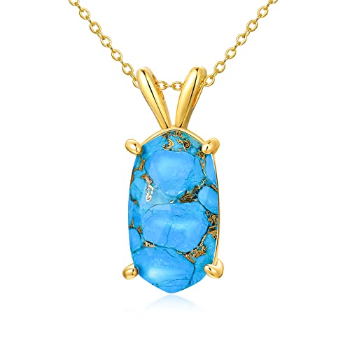 Jkr Turquoise Necklace For Women Sterling Silver Gold Plated Oval Western Turquoise Stone Pendant Necklace Jewelry Birthday Christmas Gifts For Women Girls Her #TOP6
