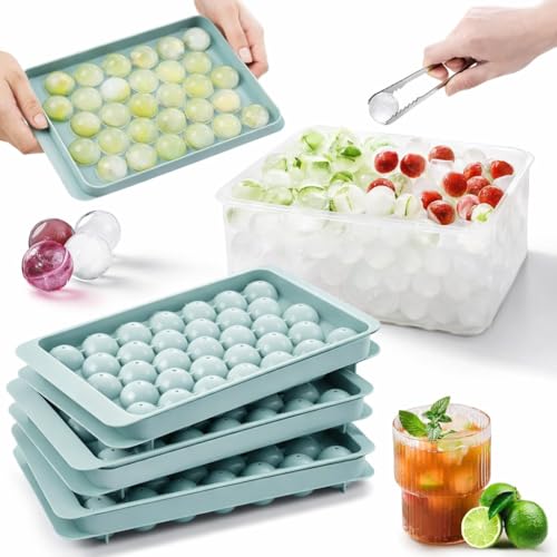 PRIMEBLY Ice Cube Tray Set of 03 with Lids | Round Ice Ball Maker Mold for 1 Inch Sphere Ice 33 Cubes Per Tray | BPA-Free Perfect for Cocktails Tea Cold Brew size (15 x 25 x 2 cm 180 g)