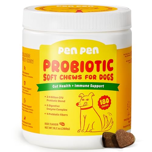 PENPEN Probiotics for Dogs, Dogs Probiotics for Digestive Health, Multi-Probiotic and Enzyme Blend Promote Gut Health & Immune Support, Eases Sensitive Stomachs - Beef Flavor, 180 Soft Chews