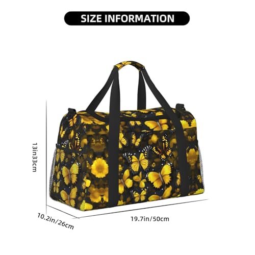 Yellow Flowers Butterflies print Carry on Bag Underseat forTraveling Personal Item Bag Travel Duffel Bag Gym Bag for Women Men4