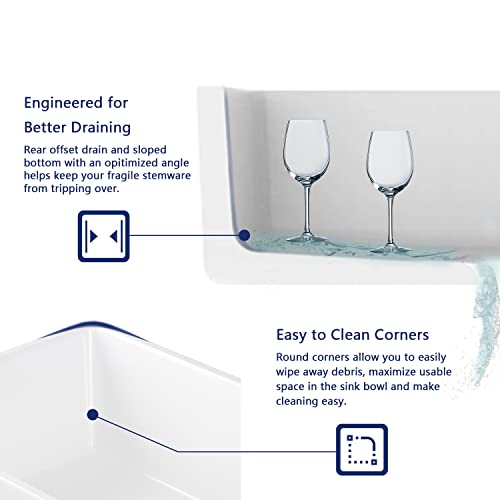 Double Bowl Kitchen Sinks, Deervalley Dv-1K503 Nova 33" L X 18" W Fireclay Farmhouse Sink, Reversible Apron Front White Kitchen Sinks #TOP6