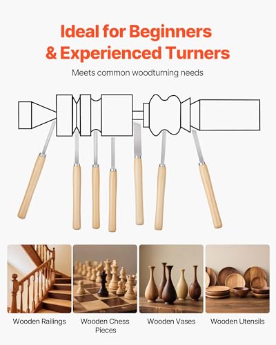VEVOR Wood Lathe Turning Tool Set, 8PCS, Lathe Chisel Set with Carbon Steel Blade, 2 Skew, 1 Spear Point, 1 Parting, 1 Round Nose, 3 Gouge Tools, 1 Oxford Bag, for Beginners, Hobbyists, Professionals
