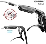 Grabtune Acoustic Guitar Capo-Tuner | 2 In 1 Equipment | Precise and Accurate Tuning System | Full Color LED Edge Lighting Display | USB Rechargeable Battery | Chrome Plating (Black)