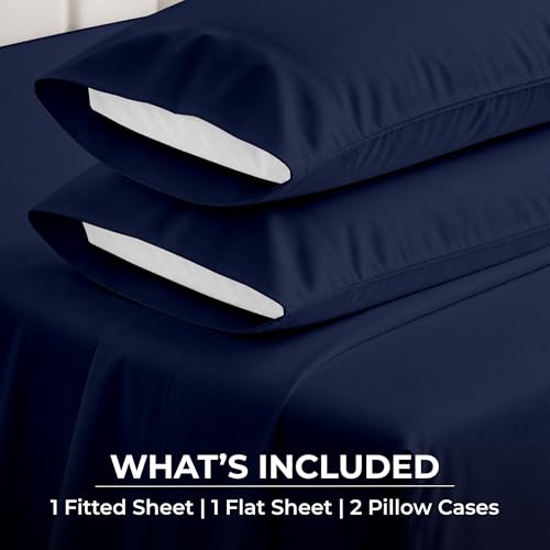 Image of SGI bedding 100% Egyptian Cotton Sheets Queen Size - 600 Thread Count Sheets Set, Soft, Cooling, 15 inch Deep Pocket, Luxury Hotel Bedding, Breathable, Durable - Navy Blue