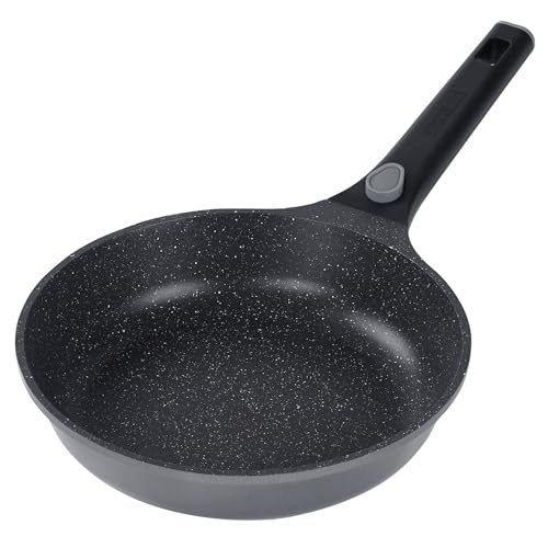 STONELINE SMART Bratpfanne 24 cm, Pfanne Aluguss, Abnehmbarem Griff, Pfanne Induktion, Alle Herdarten, Antihaftbeschichtet mit echten Steinpartikeln, Grau