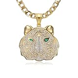 NEGS Collar de acero inoxidable chapado en oro de 18 quilates, con colgante de cabeza de tigre rugiente, punk rock, cadena de 24 pulgadas, 7 mm, joyería de animales de hip hop, L, Acero inoxidable