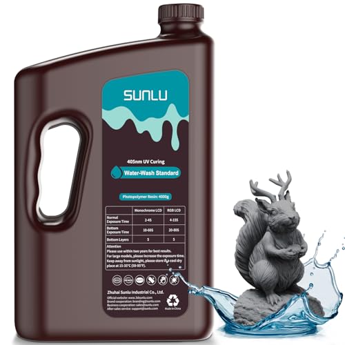 Image of SUNLU 4kg Water Washable 3D Printer Resin, Fast Curing Low Shrinkage, High Precision Photopolymer Resin for LCD /DLP /SLA Printers,395 to 405nm UV Resin, 4000g Dark Grey