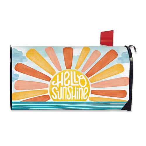 Image of Hello Sunshine Sun Boho Mailbox Cover Magnetic Standard Size 20.5 inch x 18 inch, Spring Summer Sea Ocean Decorative Post Letter Box Wrap Decor, Bohemian Seasonal Garden Yard Outdoor Decoration