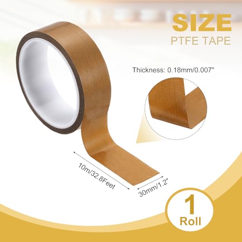 Image of PATIKIL High Temperature PTFE Tape 1-3 /16 Inch x 33 Feet PTFE Coated Fiberglass Adhesive Tape for Vacuum Sealer Machines Hand-Impulse Sealers Insulation, Brown