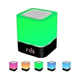 Luci notturne Altoparlante Bluetooth, Careslong Portatili Lampada da Comodino Sensore Touch Dimmerabile 7 colore, Tutto in 1 Lampada Bluetooth altoparlante con sveglia, Lettore MP3/Chiamate Vivavoce