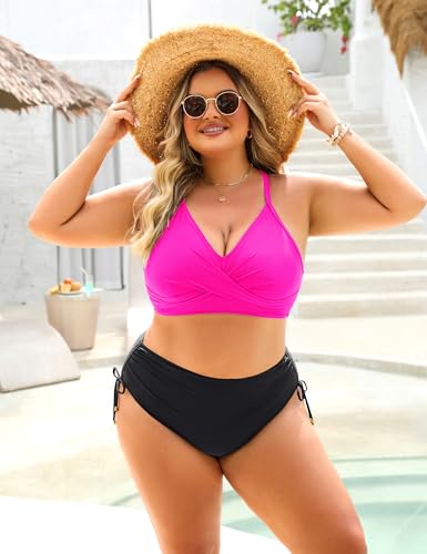 Image of Blooming Jelly Womens High Waisted Bikini Sets Drawstring Tummy Control Swimsuits Crisscross Tie Back Bathing Suit