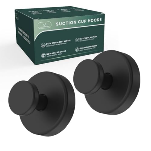 FuyeorTee Stainless Steel Heavy Duty Suction Cup Hooks for Shower Bathroom Removable Hook for Glass Window Door Wall Hooks for Hanging Towels Robes Wreaths (Pack of 2, Black)