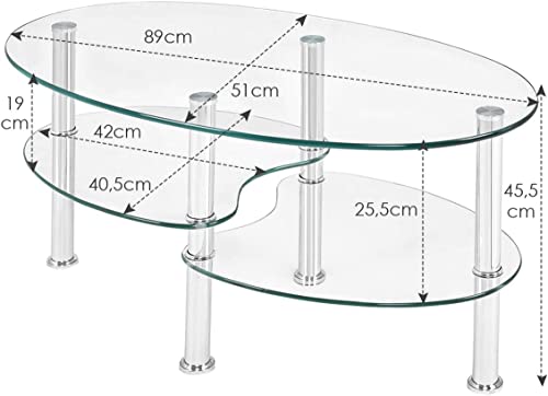 Table basse ovale verre trempé 3 niveaux KZ99514 GIANTEX