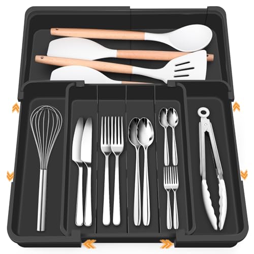 Euqvunn Multidirektional Erweiterbarer Besteckkasten für Schubladen, Besteckkasten mit 4-7 Einstellbaren Fächern, Ideal für die Aufbewahrung von...